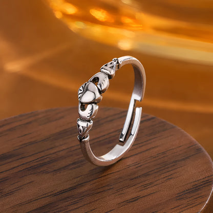 Women's copper open ring in heart shape with retro silver finish