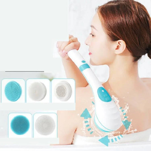 5-in-1 Electric Bath Brush with rechargeable battery and five interchangeable heads