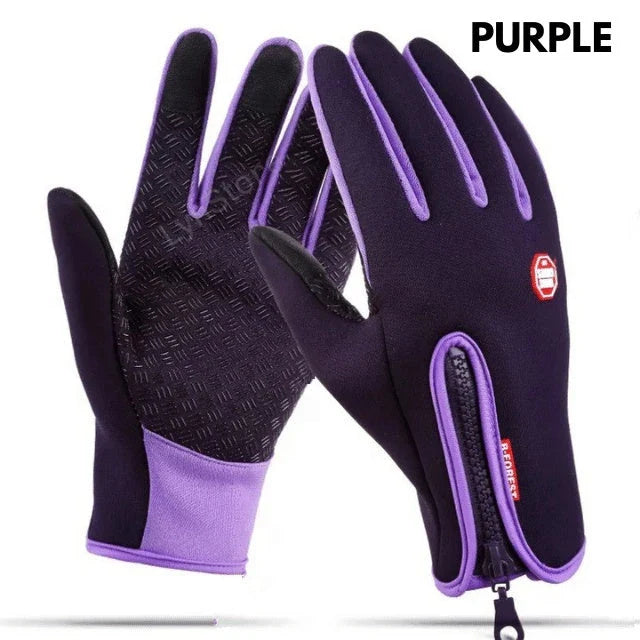 Pair of durable touchscreen-compatible winter riding gloves in various colors