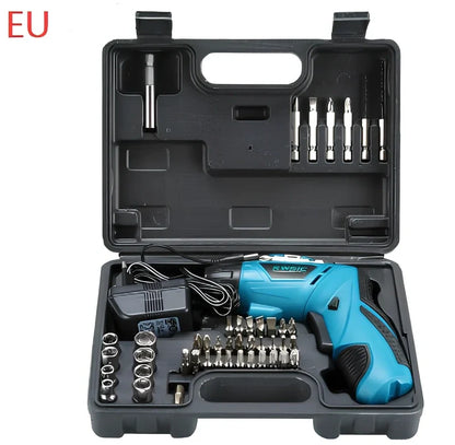 4.8V blue electric screwdriver with rotating handle and battery indicator light display
