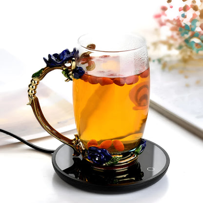 Black coffee mug warmer with waterproof design and temperature control switch
