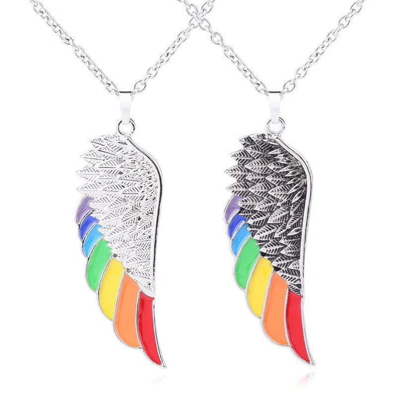 Stainless steel wing pendant necklace with natural stone, elegant unisex jewellery
