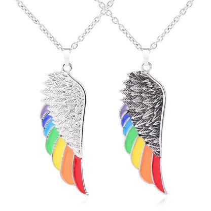 Stainless steel wing pendant necklace with natural stone, elegant unisex jewellery