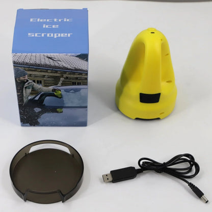 Electric snow scraper in yellow with USB charger for quick ice removal