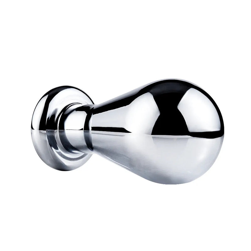 Aluminium alloy metal bulb butt plug sex toy for anal stretching and back court expansion, available in silver finish with three size options including large, medium, and small