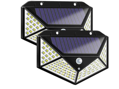 Solar-powered motion sensor wall lamp with 100 LED lights measuring 13x9.5x5cm