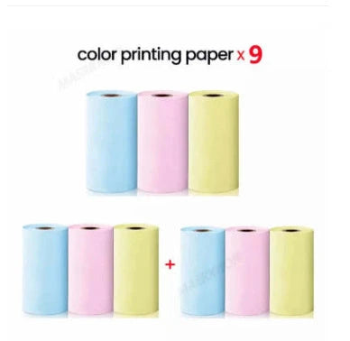 Compact Bluetooth-enabled thermal label printer in white, pink, and green colors with various label options
