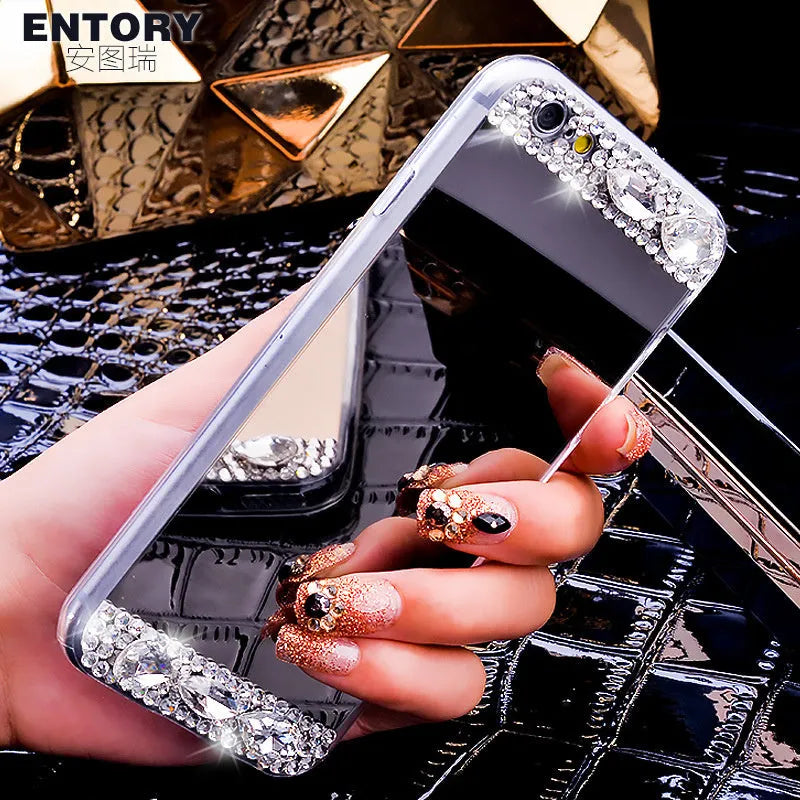 Gold rhinestone silicone back cover case for Huawei P30 Pro phone on a table.