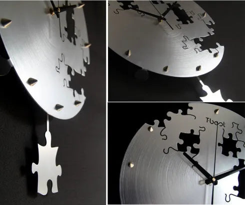 16 inch circular wall clock with aluminium alloy frame measuring 38cm by 50cm, mute quartz movement ideal for modern living rooms and bedrooms, available in black or silver colour options.