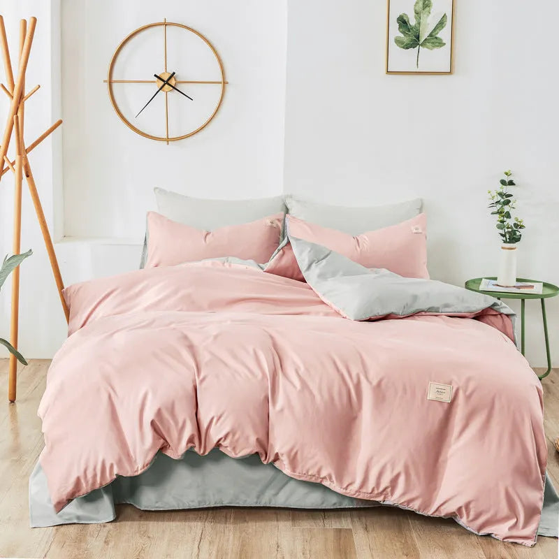 Home Textile bedding set showing duvet cover, flat sheet and pillowcases in a choice of ten colours.