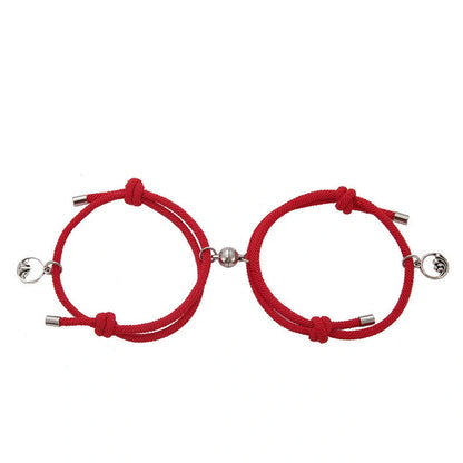 Magnetic couple's bracelet with geometric design and meaningful charms inspired by ancient Chinese tradition