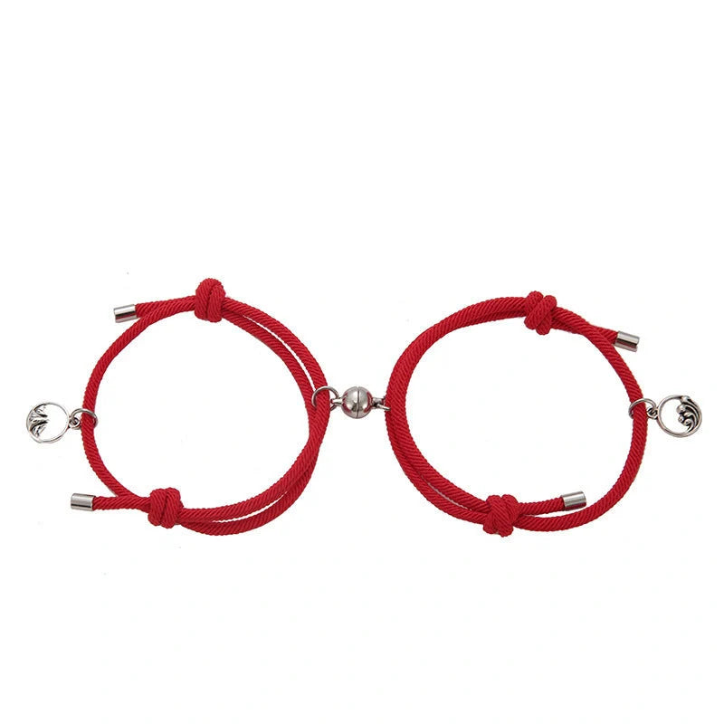 Magnetic couple's bracelet with geometric design and meaningful charms inspired by ancient Chinese tradition