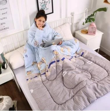 Cozy heated blanket with sleeves for comfortable lounging and hands-free relaxation