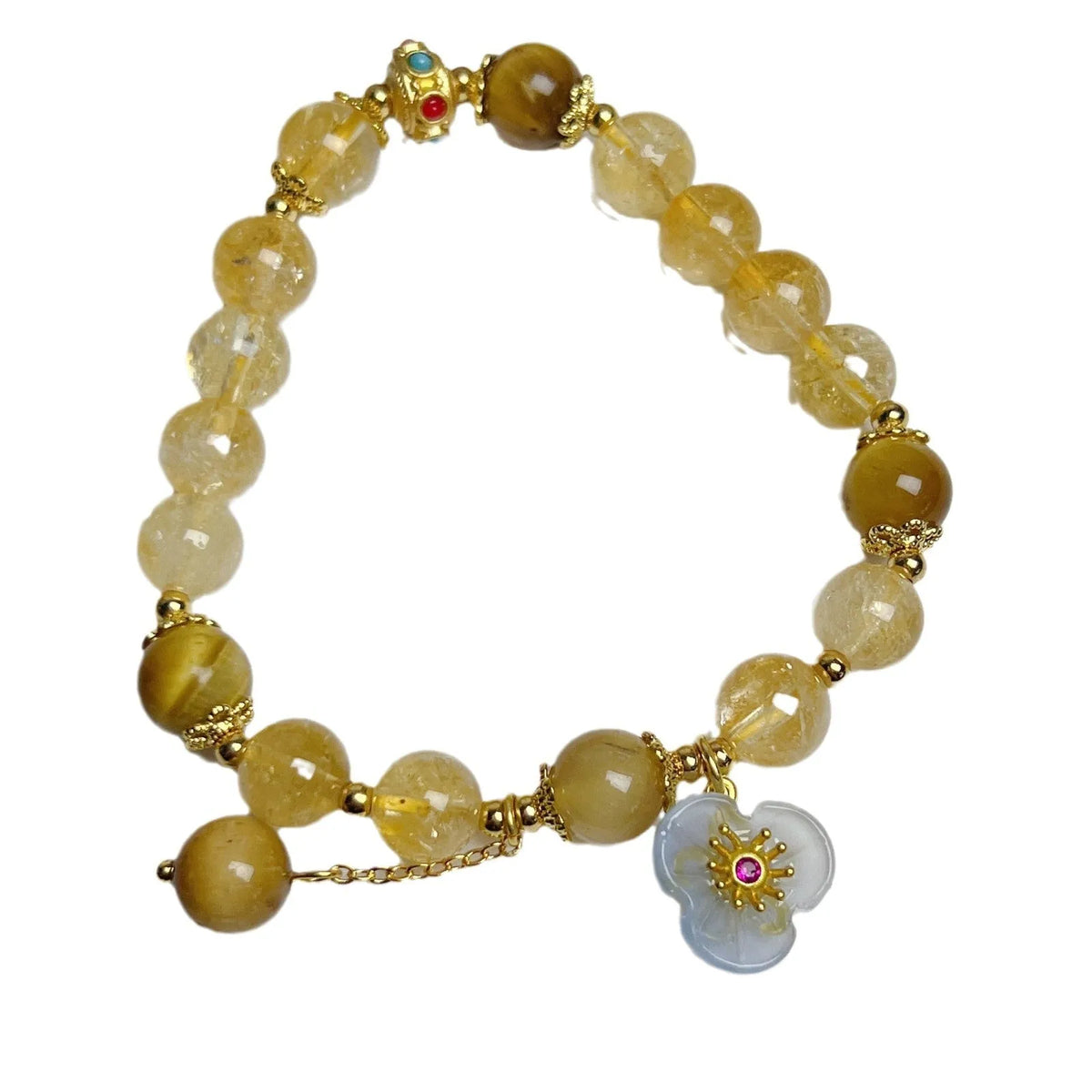 Citrine crystal bracelet with floral tassel design for women, handcrafted beadwork