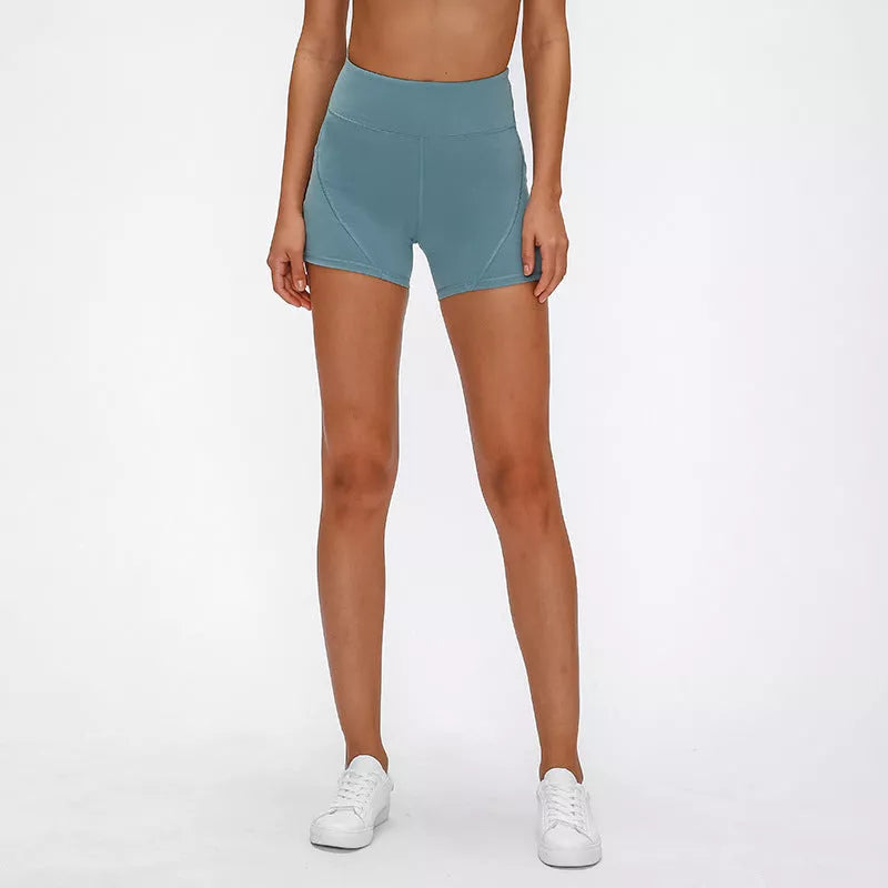 SHINBENE Women's High Waisted Sport Shorts in green, blue, and black