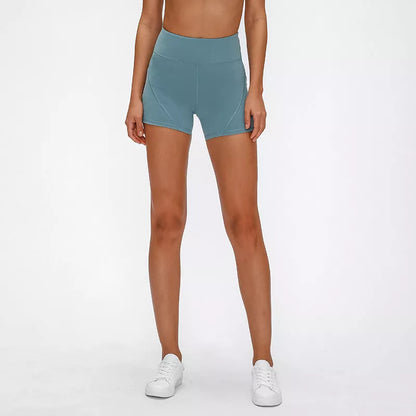 SHINBENE Women's High Waisted Sport Shorts in green, blue, and black