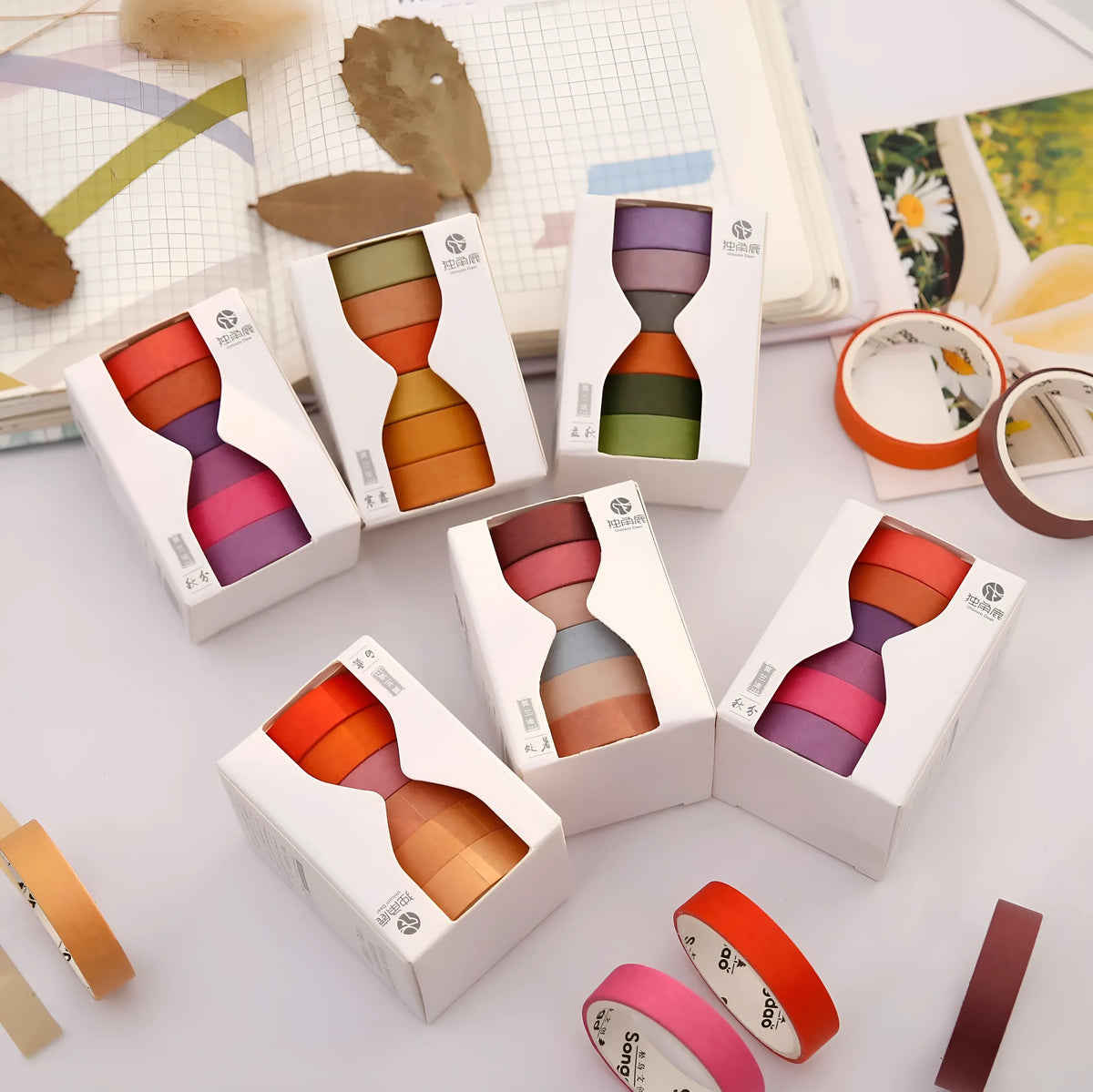 Morandi Japanese paper tape set of 6 rolls, 9mm x 3m, in ten muted colour options