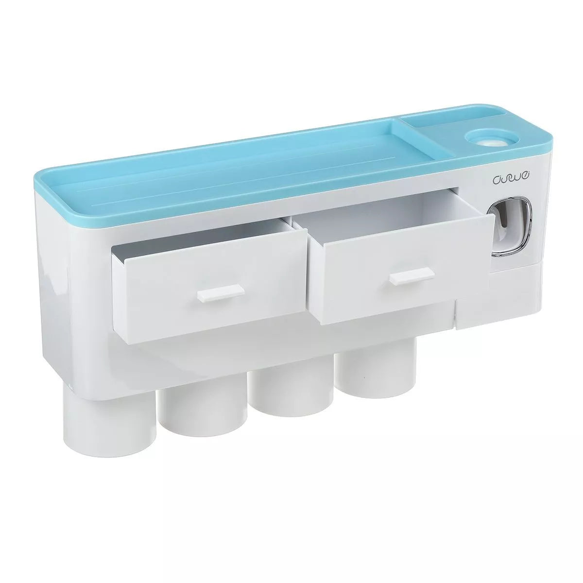 Non-marking hanging magnetic toothbrush holder with toothpaste squeezer and quick-drying cups