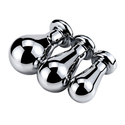 Silver aluminium alloy metal bulb butt plug for anal stretching in three sizes