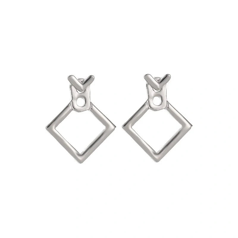 Stylish hollow diamond square stud earrings for women, perfect for any occasion.