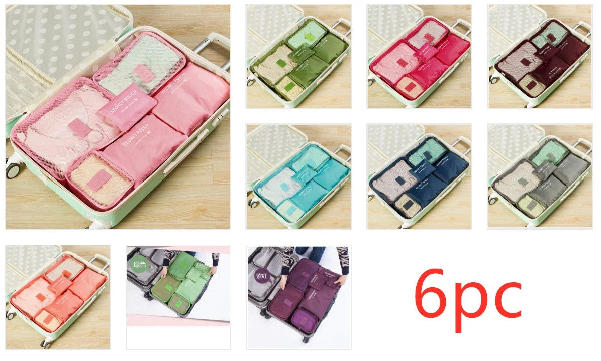 High-quality 6-in-1 waterproof travel organizer cubes in various colors for efficient packing and organization