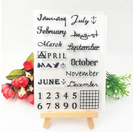 Transparent silicone craft seal with a vintage calendar icon design for paper stamping.