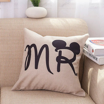 Valentine linen pillowcase 45x45cm cartoon cushion cover with MR and MRS colour options