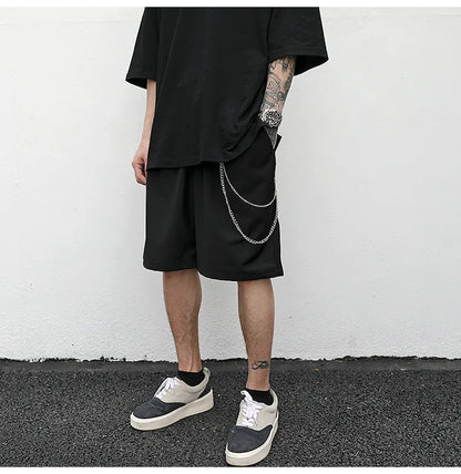 Black cotton trouser chain suit shorts with chain detail, available in sizes S M L XL