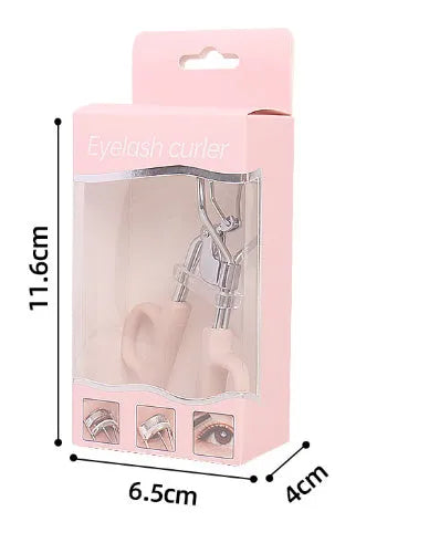 A4 chromium-coated scissor-style eyelash curler with tail design in pink or purple colour options