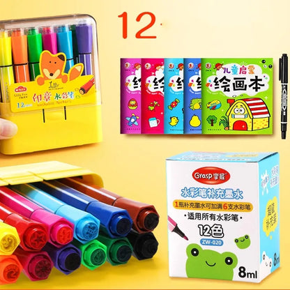 Safe non-toxic washable painting brush set with hexagonal rods in blue, pink or yellow
