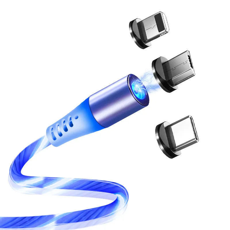 Colourful magnetic streamer data cable, 1m, 5V/2A, PVC, with Micro, Apple, or Type-C interface.