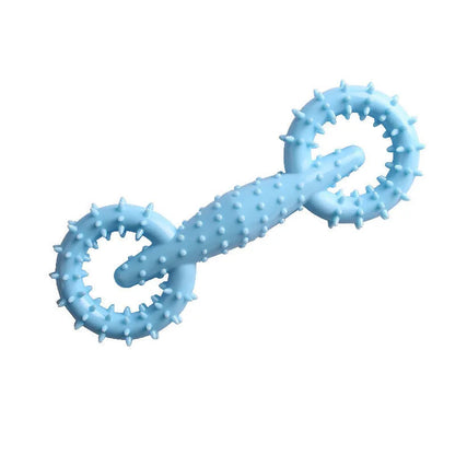 Blue TPR dog chew toy featuring a ring and a chew stick for puppy teething