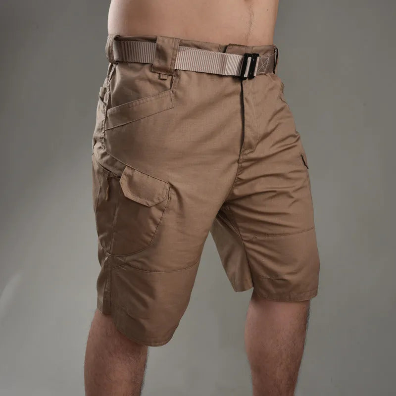 Men's cotton blend tactical shorts in camouflage pattern for outdoor hiking and camping activities