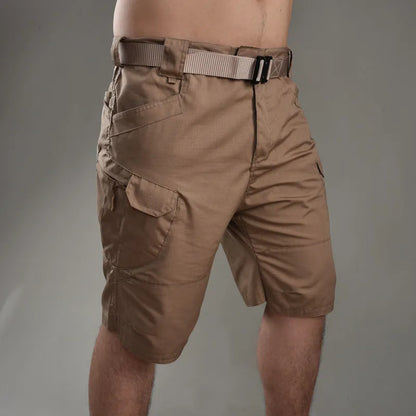 Men's cotton blend tactical shorts in camouflage pattern for outdoor hiking and camping activities