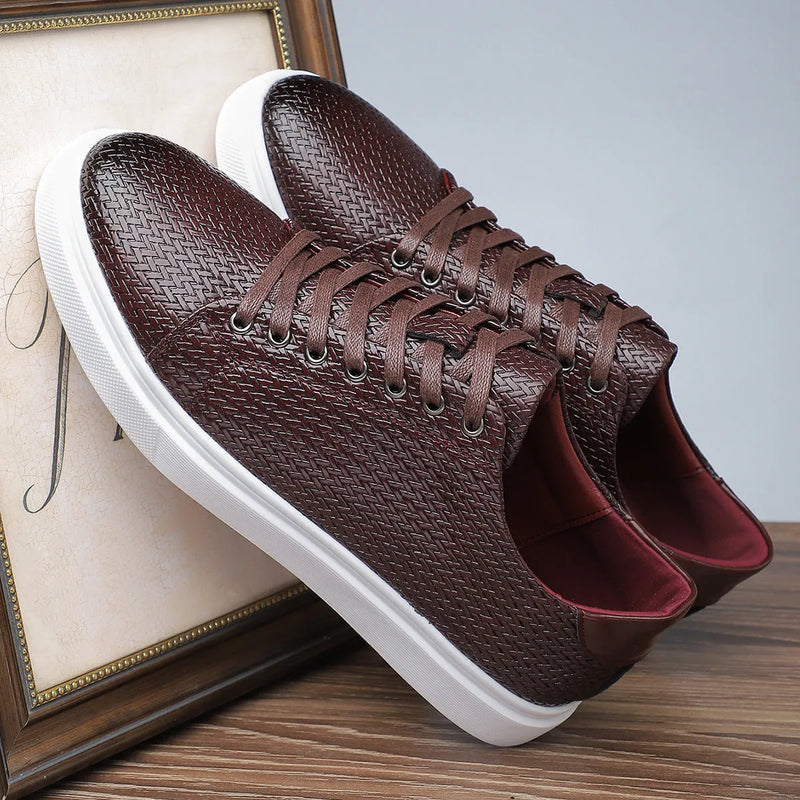 Men's low-top business leather shoes with artificial PU upper, rubber sole, and breathable design available in black, red, or yellow sizes 39 to 48 for outdoor use