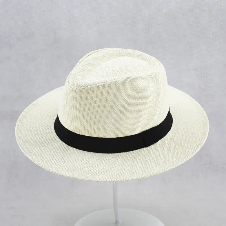 Men's flat top wide brim sun hat in paper fabric with 6-7cm brim for outdoor sun protection