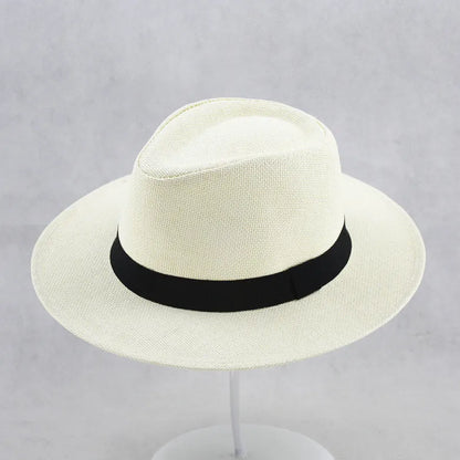 Men's flat top wide brim sun hat in paper fabric with 6-7cm brim for outdoor sun protection