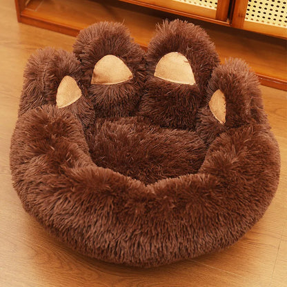 Round plush cloth dog bed in coffee colour, grey or pink, hand-shaped brush nest design, 50cm to 130cm diameter