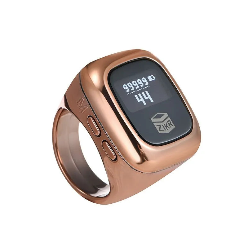Al-Fatiha black digital wrist counter with display screen showing numbers, on a wrist.