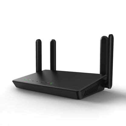 White or black 300Mbps wireless router with four antennas, 26cm wide, dual-band, EU/UK/US plug