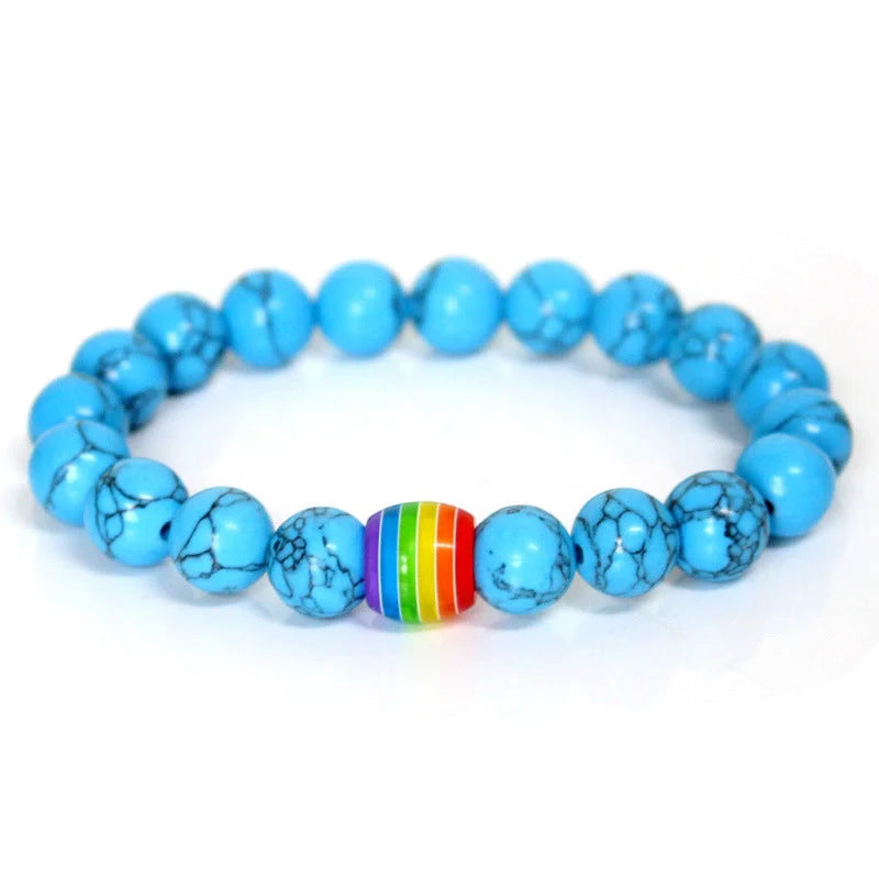 Pride Rainbow Bead Bracelet with natural stones, celebrating diversity and love