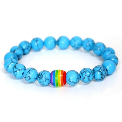 Pride Rainbow Bead Bracelet with natural stones, celebrating diversity and love