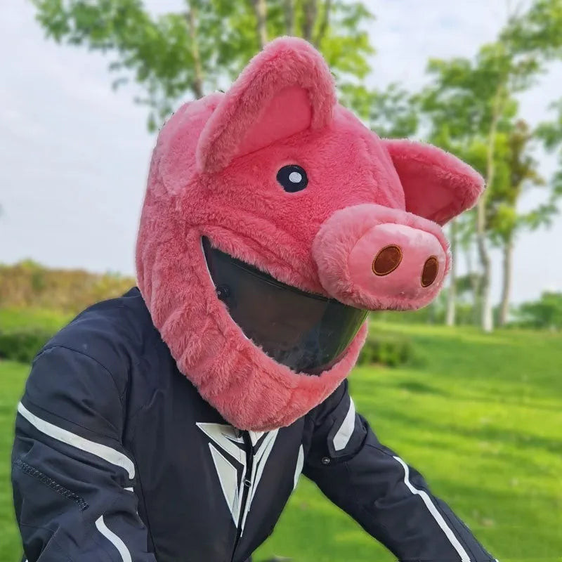 Pink pig cartoon plush helmet protective hood made from pv velvet cloth