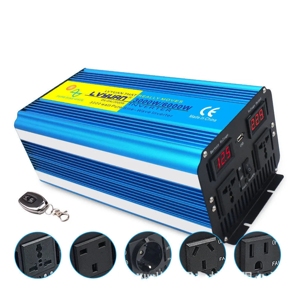Blue 3000W 12V to 220V pure sine wave power inverter with digital display and UK socket