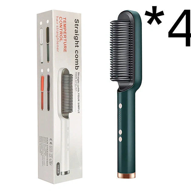Red 2-in-1 hair straightener and hot comb with tourmaline ceramic plates and digital temperature display