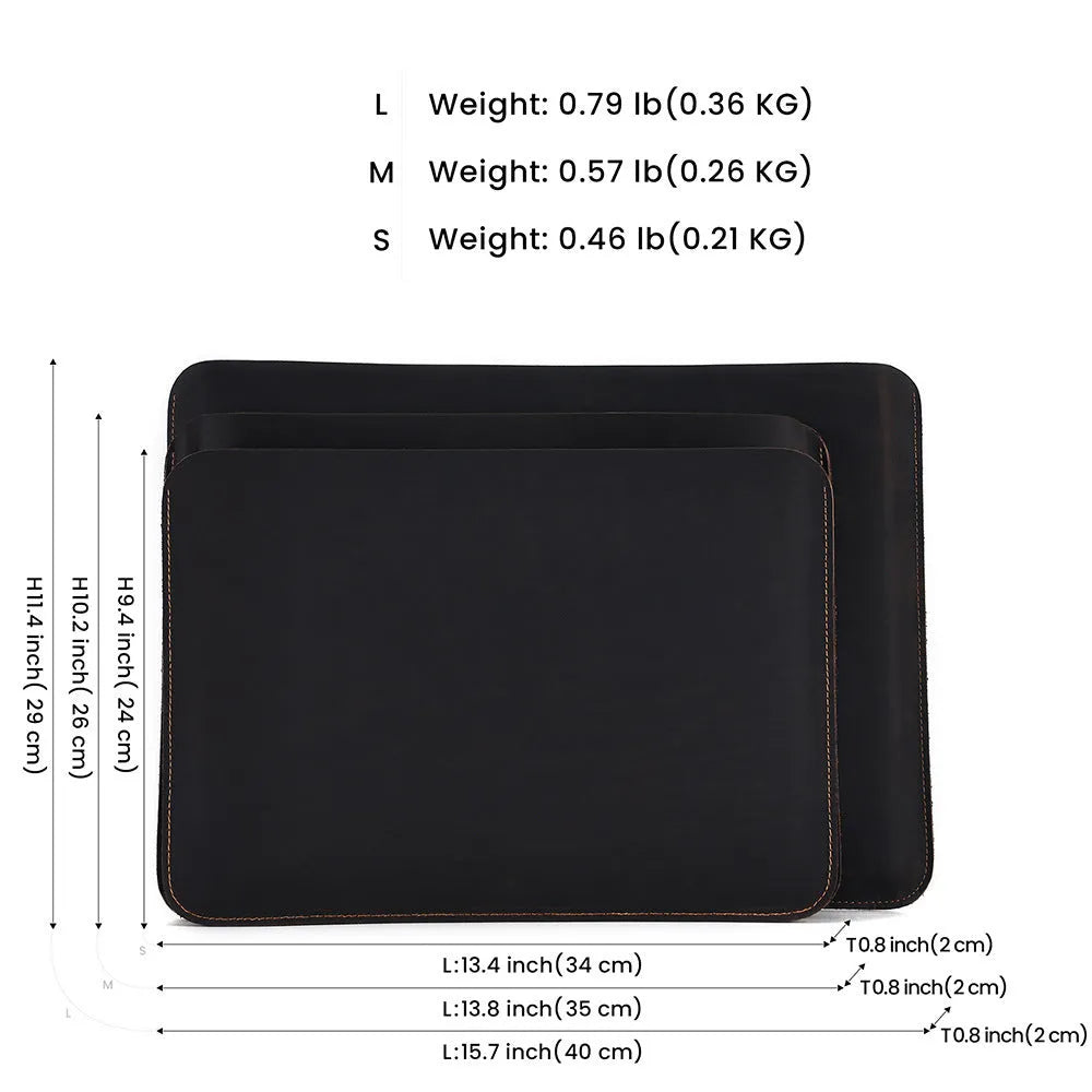 Brown Crazy Horse leather horizontal computer liner bag with first-layer cowhide lining and solid colour design