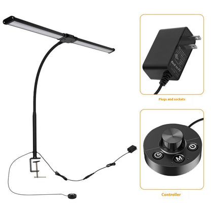 Black LED double-headed gooseneck table lamp with knob remote control, 62cm to 76cm, modern desk lamp