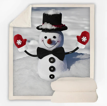 Christmas pattern coral fleece blanket on sofa showing HD printing detail and modern minimalist design