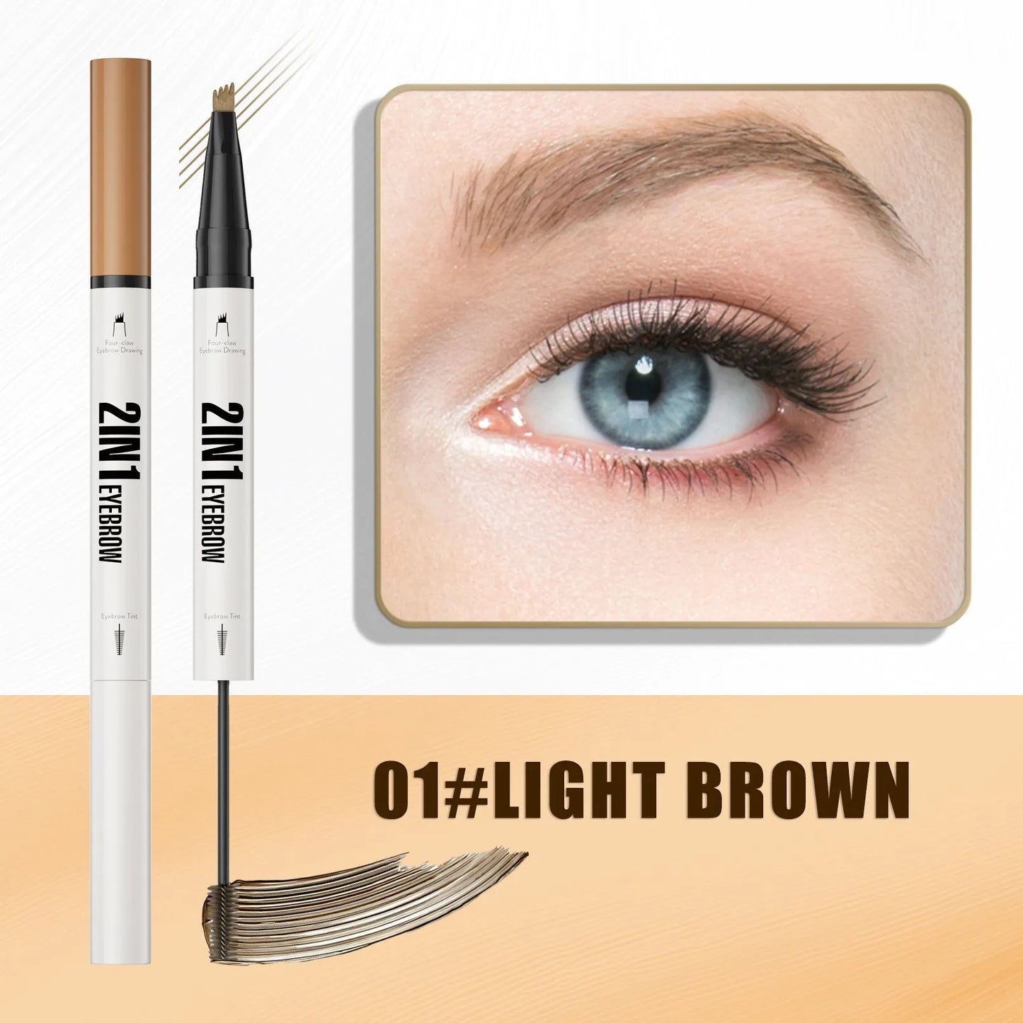 Two-in-one waterproof sweat-resistant eyebrow cream in multiple shades including brown and black