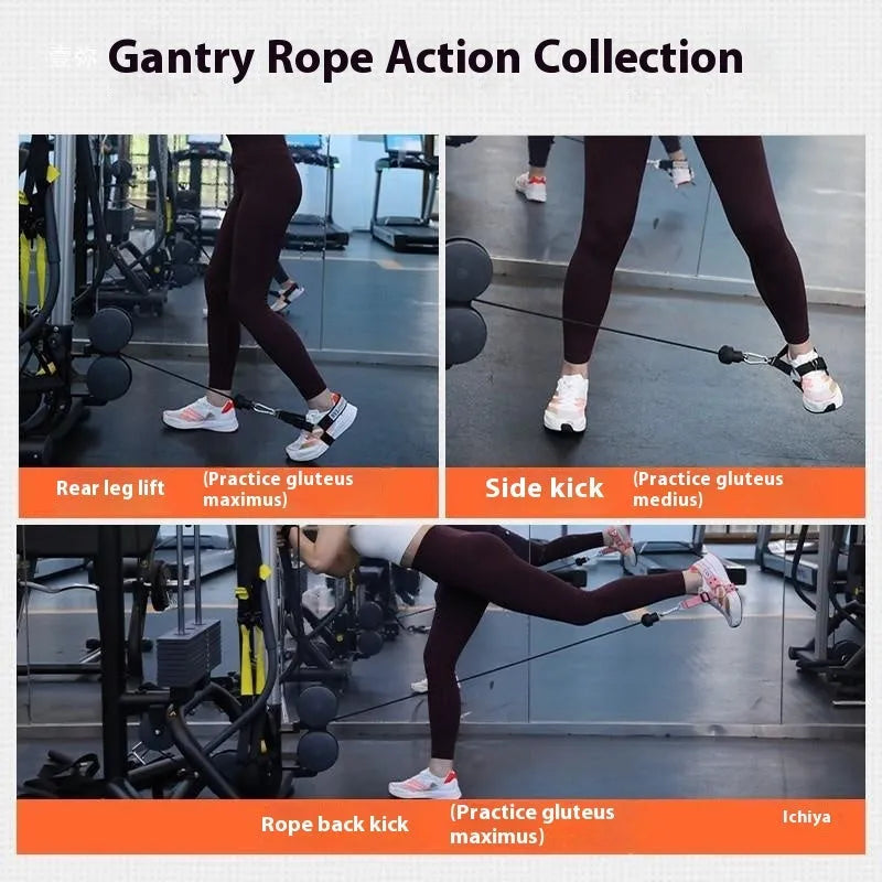 Gantry frame ankle strap with tension buckles for rope access training in black colour